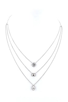 14kt White Gold Finish Lab-Grown Diamond Layered Chain Necklace