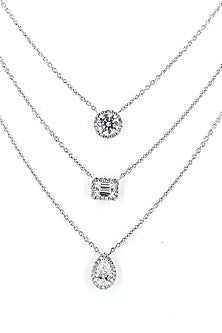 14kt White Gold Finish Lab-Grown Diamond Layered Chain Necklace