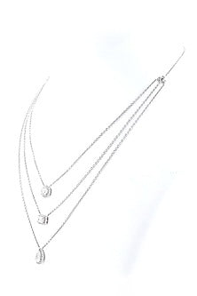 14kt White Gold Finish Lab-Grown Diamond Layered Chain Necklace
