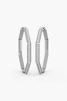 14kt White Gold Finish Lab-Grown Diamond Octagon-Shaped Hoop Earrings