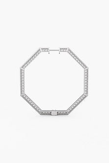 14kt White Gold Finish Lab-Grown Diamond Octagon-Shaped Hoop Earrings