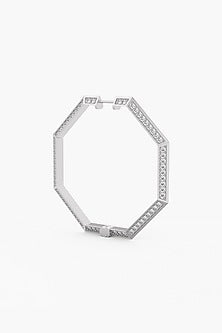 14kt White Gold Finish Lab-Grown Diamond Octagon-Shaped Hoop Earrings