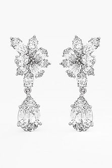 18kt White Gold Finish Pear-Cut Diamond Cluster Earrings