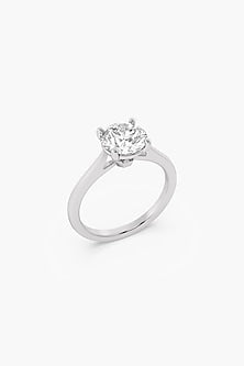 18kt White Gold Finish Round-Cut Solitaire Diamond Ring
