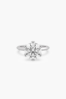 18kt White Gold Finish Round-Cut Solitaire Diamond Ring
