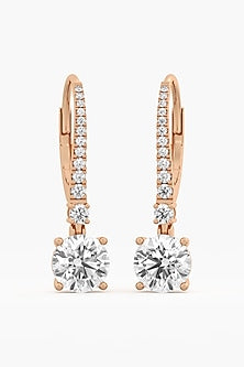 18kt Rose Gold Finish Round-Cut Diamond Huggie Earrings