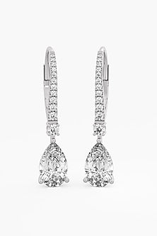 18kt White Gold Finish Round & Pear-Cut Diamond Huggie Earrings