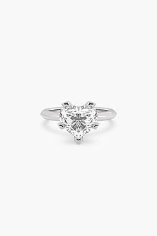 18kt White Gold Finish Heart-Cut Diamond Solitaire Ring