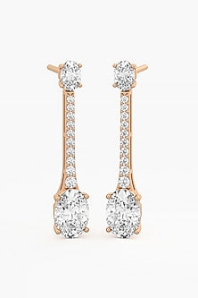 14kt Rose Gold Finish Oval & Round-Cut Diamond Long Earrings