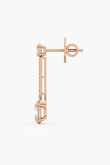 14kt Rose Gold Finish Oval & Round-Cut Diamond Long Earrings