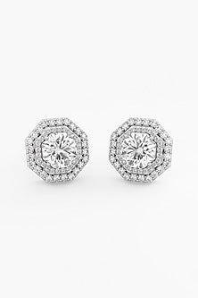 18kt White Gold Finish Lab-Grown Diamond Double Halo Stud Earrings