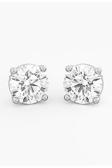 18kt White Gold Finish Round-Cut Diamond Stud Earrings