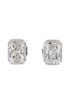 18kt White Gold Finish Lab-Grown Diamond Halo Stud Earrings