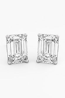 18kt White Gold Finish Emerald-Cut Diamond Stud Earrings
