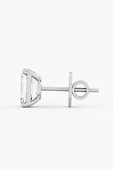 18kt White Gold Finish Emerald-Cut Diamond Stud Earrings