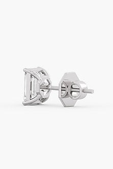 18kt White Gold Finish Emerald-Cut Diamond Stud Earrings