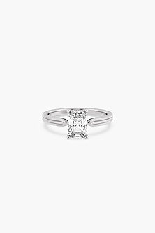 18kt White Gold Finish Emerald-Cut Diamond Reverse Tapering Solitaire Ring