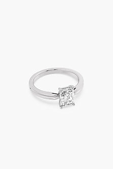 18kt White Gold Finish Emerald-Cut Diamond Reverse Tapering Solitaire Ring