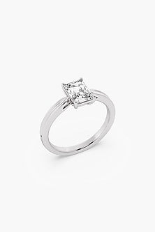 18kt White Gold Finish Emerald-Cut Diamond Reverse Tapering Solitaire Ring