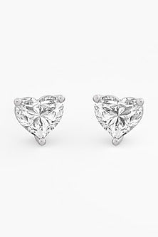 18kt White Gold Finish Heart-Cut Diamond Stud Earrings