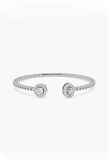 18kt White Gold Finish Round-Cut Diamond Halo Bangle