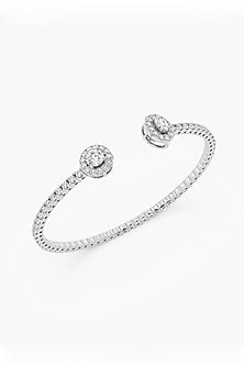 18kt White Gold Finish Round-Cut Diamond Halo Bangle