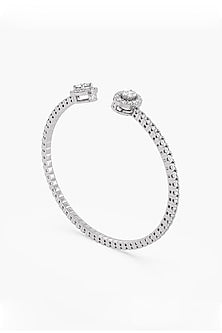 18kt White Gold Finish Round-Cut Diamond Halo Bangle
