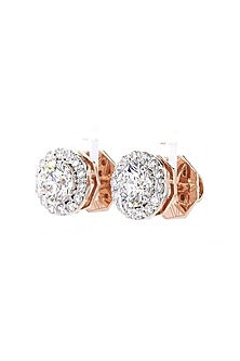 18kt Rose Gold Finish Lab-Grown Diamond Halo Stud Earrings