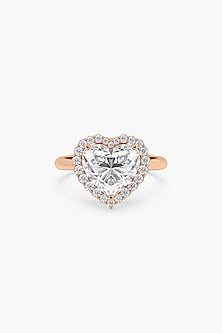18kt Rose Gold Finish Round & Heart-Cut Diamond Solitaire Ring