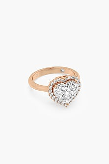 18kt Rose Gold Finish Round & Heart-Cut Diamond Solitaire Ring