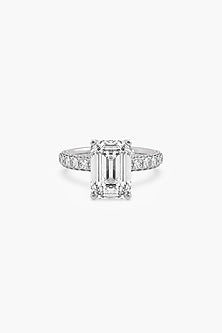 18kt White Gold Finish Emerald-Cut Diamond Ring