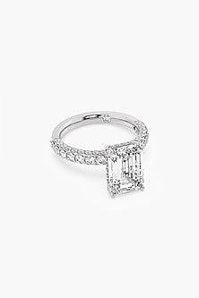 18kt White Gold Finish Emerald-Cut Diamond Ring