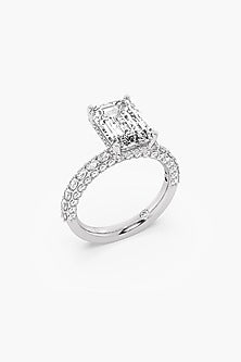 18kt White Gold Finish Emerald-Cut Diamond Ring