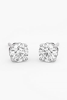 18kt White Gold Finish Round-Cut Diamond Stud Earrings