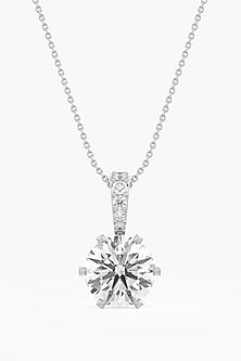 18kt White Gold Finish Round-Cut Diamond Solitaire Pendant