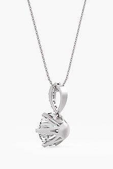 18kt White Gold Finish Round-Cut Diamond Solitaire Pendant