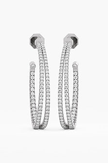 14kt White Gold Finish Round & Ashth-Cut Diamond Open Hoop Earrings