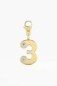 9kt Yellow Gold Finish Diamond Number 3 Charm