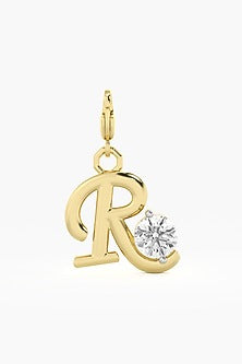 9kt Yellow Gold Finish Diamond R Initial Charm