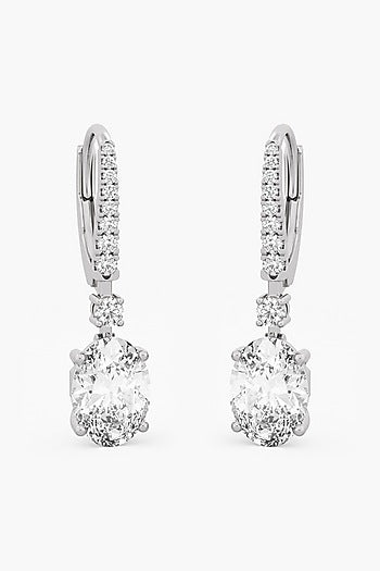 18kt White Gold 2.90ctw Oval & Round Cut Lab Grown Diamond Dangler Earrings