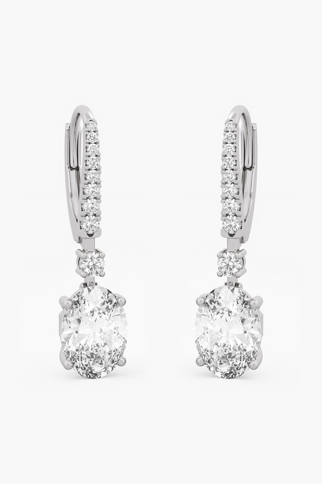 18kt White Gold 2.90ctw Oval & Round Cut Lab Grown Diamond Dangler Earrings