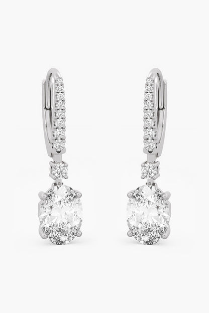 18kt White Gold 2.90ctw Oval & Round Cut Lab Grown Diamond Dangler Earrings