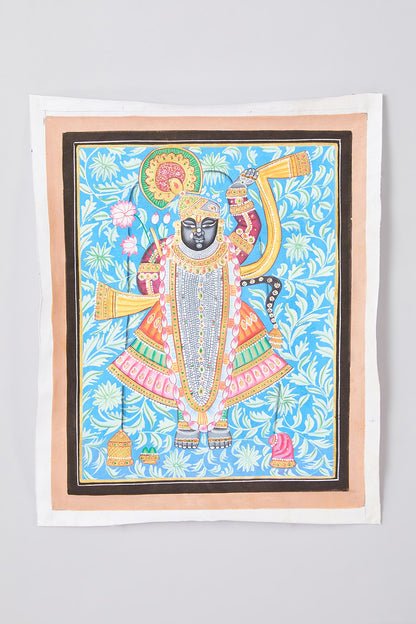 Blue Cotton Cloth Srinathji Swaroop Pichwai Painting