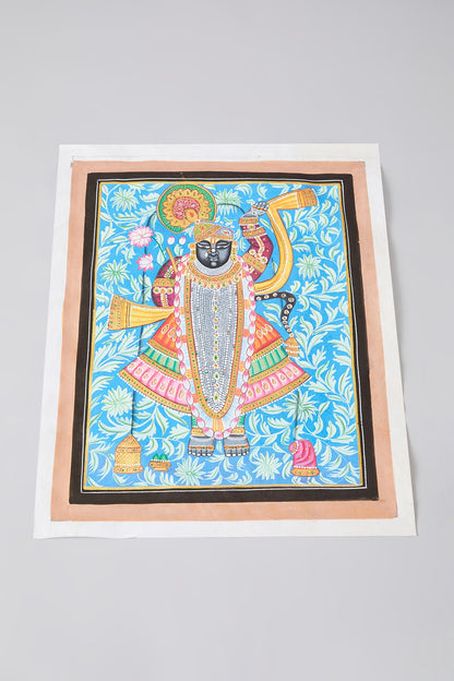 Blue Cotton Cloth Srinathji Swaroop Pichwai Painting