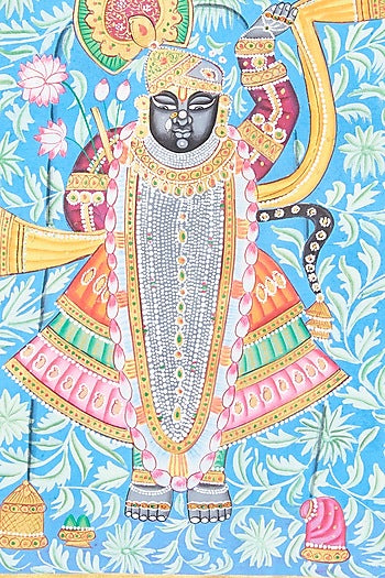 Blue Cotton Cloth Srinathji Swaroop Pichwai Painting