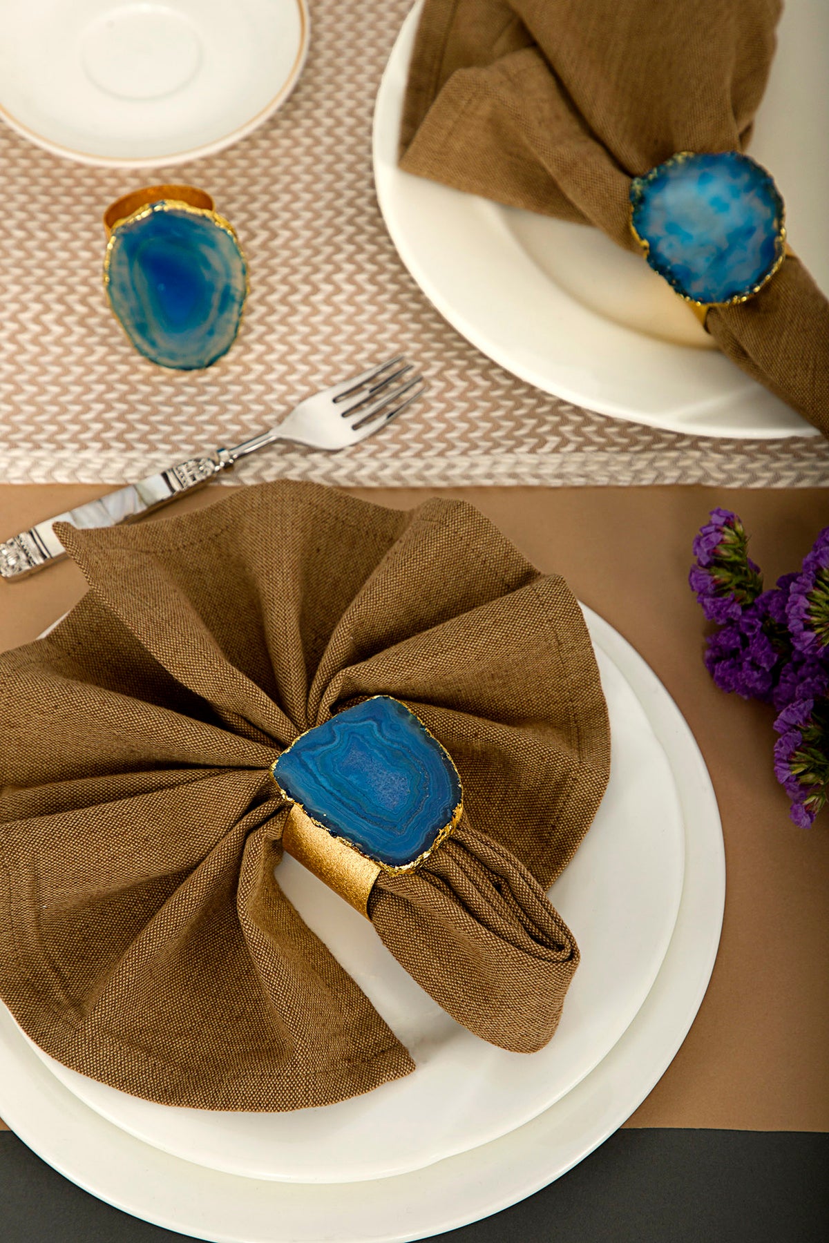 Blue Agate Stone Napkin Rings