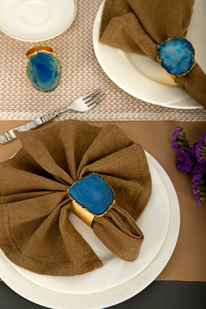 Blue Agate Stone Napkin Rings