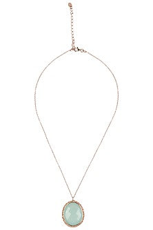 Rose Gold Finish Aqua Chalcedony Pendant Set