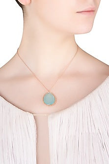 Rose Gold Finish Aqua Chalcedony Pendant Set