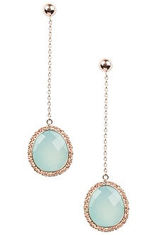 Rose Gold Finish Aqua Chalcedony Earrings